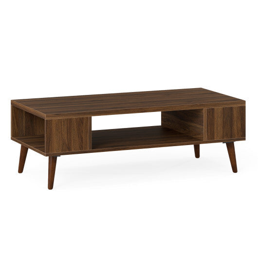 42 Inch Mid Century Modern Coffee Table Rectangular with Open Compartment-Walnut LuxuryLifeWay Online Store