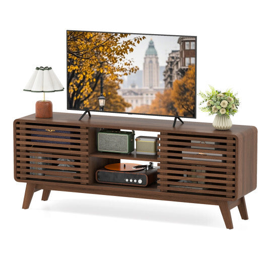 TV Stand for TVs up to 65" with Sliding Doors and Adjustable Shelves for Living Room-Walnut LuxuryLifeWay Online Store