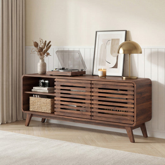 Mid Century Modern Entertainment Center with Grille-style Sliding Doors for Living Room-Walnut LuxuryLifeWay Online Store