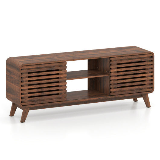 Mid Century Modern Entertainment Center with Grille-style Sliding Doors for Living Room-Walnut LuxuryLifeWay Online Store