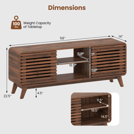 Mid Century Modern Entertainment Center with Grille-style Sliding Doors for Living Room-Walnut LuxuryLifeWay Online Store