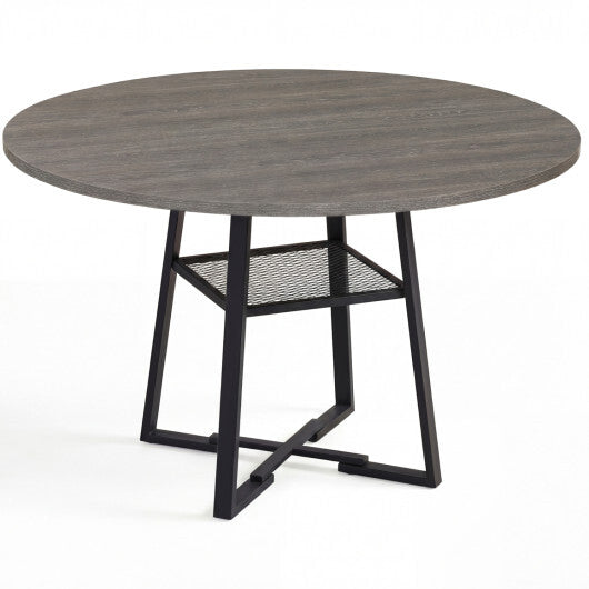 Round Dining Table for 4-6 with Storage Shelf and Metal Legs-Gray LuxuryLifeWay Online Store