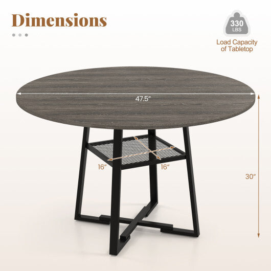 Round Dining Table for 4-6 with Storage Shelf and Metal Legs-Gray LuxuryLifeWay Online Store