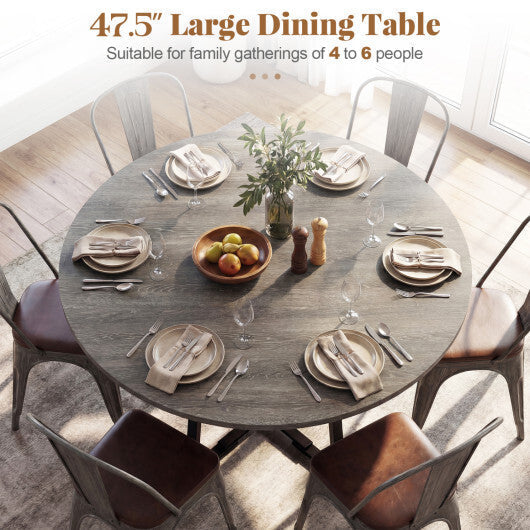 Round Dining Table for 4-6 with Storage Shelf and Metal Legs-Gray LuxuryLifeWay Online Store