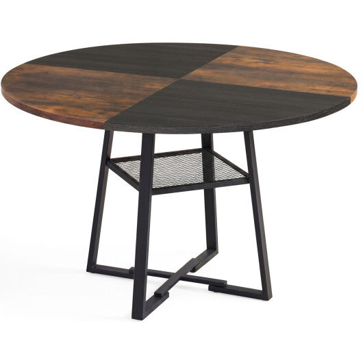Round Dining Table for 4-6 with Storage Shelf and Metal Legs-Gray LuxuryLifeWay Online Store