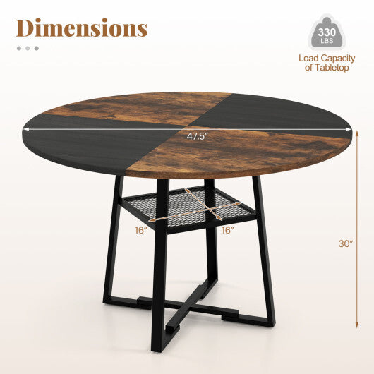 Round Dining Table for 4-6 with Storage Shelf and Metal Legs-Gray LuxuryLifeWay Online Store