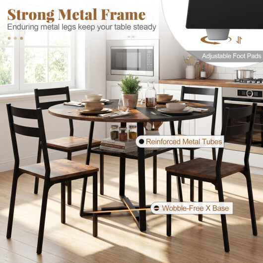 Round Dining Table for 4-6 with Storage Shelf and Metal Legs-Gray LuxuryLifeWay Online Store