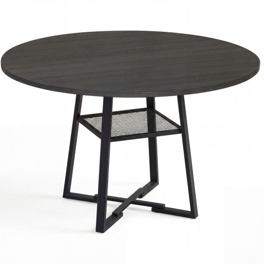 Round Dining Table for 4-6 with Storage Shelf and Metal Legs-Gray LuxuryLifeWay Online Store