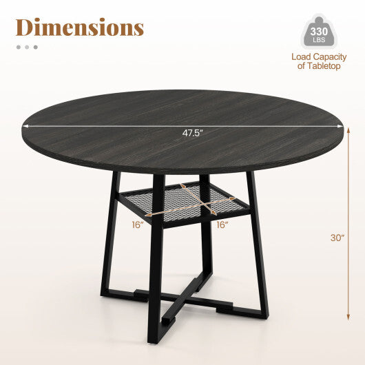 Round Dining Table for 4-6 with Storage Shelf and Metal Legs-Gray LuxuryLifeWay Online Store