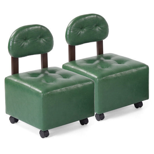 Small Rolling Footrest Stools Set of 2 with Lockable Wheels-Green LuxuryLifeWay Online Store