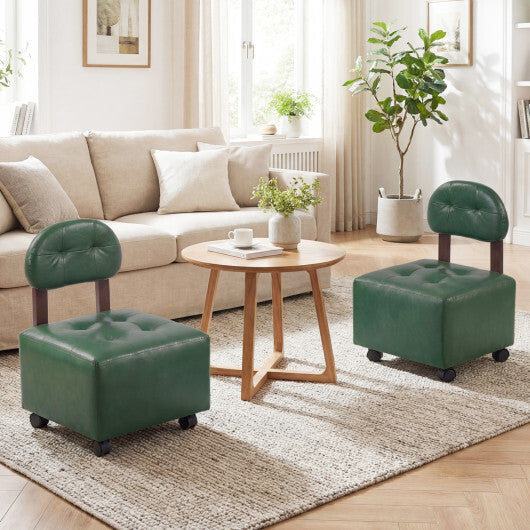 Small Rolling Footrest Stools Set of 2 with Lockable Wheels-Green LuxuryLifeWay Online Store