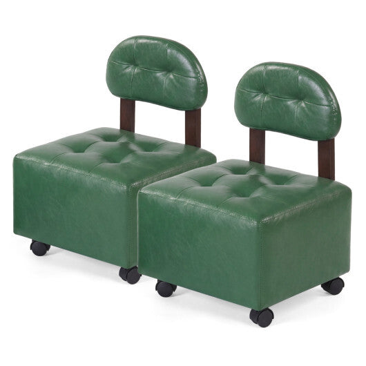 Small Rolling Footrest Stools Set of 2 with Lockable Wheels-Green LuxuryLifeWay Online Store
