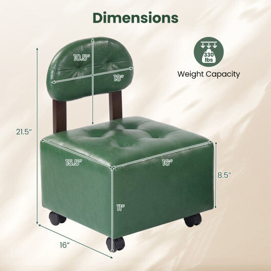 Small Rolling Footrest Stools Set of 2 with Lockable Wheels-Green LuxuryLifeWay Online Store