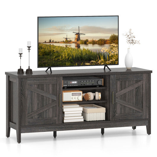 Farmhouse TV Stand for TVs up to 65 Inch Entertainment Center with 2 Storage Cabinets-Gray LuxuryLifeWay Online Store