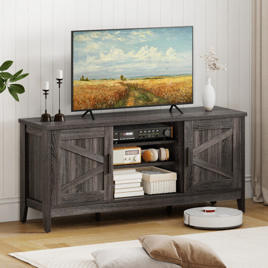 Farmhouse TV Stand for TVs up to 65 Inch Entertainment Center with 2 Storage Cabinets-Gray LuxuryLifeWay Online Store