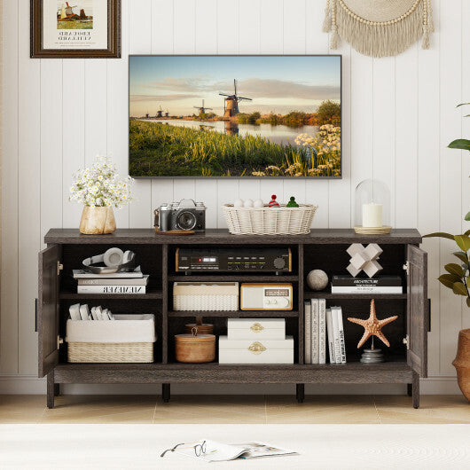 Farmhouse TV Stand for TVs up to 65 Inch Entertainment Center with 2 Storage Cabinets-Gray LuxuryLifeWay Online Store