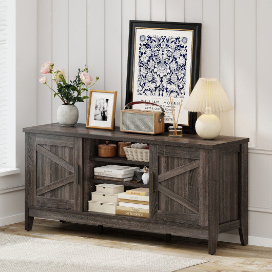 Farmhouse TV Stand for TVs up to 65 Inch Entertainment Center with 2 Storage Cabinets-Gray LuxuryLifeWay Online Store