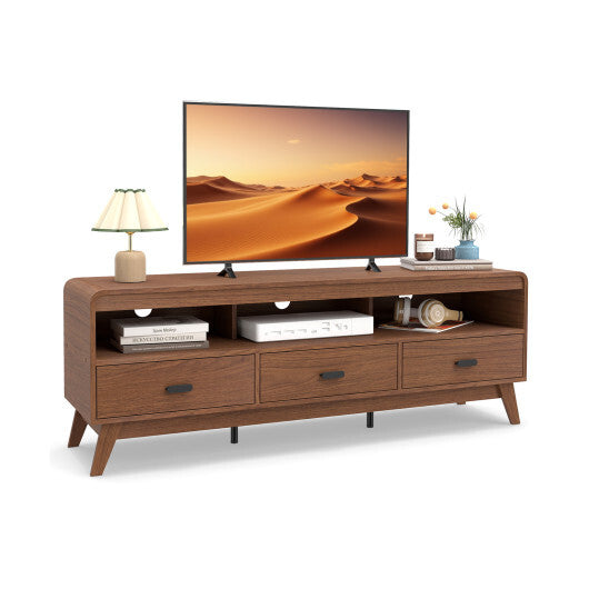 Mid Century Modern TV Stand for TVs up to 70" with 3 Storage Drawers and Open Shelves-Walnut LuxuryLifeWay Online Store