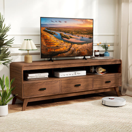 Mid Century Modern TV Stand for TVs up to 70" with 3 Storage Drawers and Open Shelves-Walnut LuxuryLifeWay Online Store