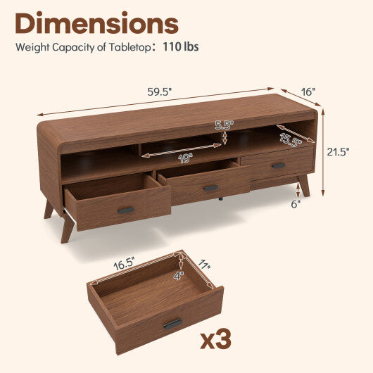 Mid Century Modern TV Stand for TVs up to 70" with 3 Storage Drawers and Open Shelves-Walnut LuxuryLifeWay Online Store