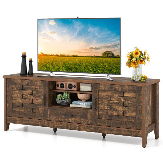 Farmhouse TV Stand for 65 Inch TVs with 2 Woven Accent Doors and 3 Adjustable Shelves-Rustic Brown LuxuryLifeWay Online Store