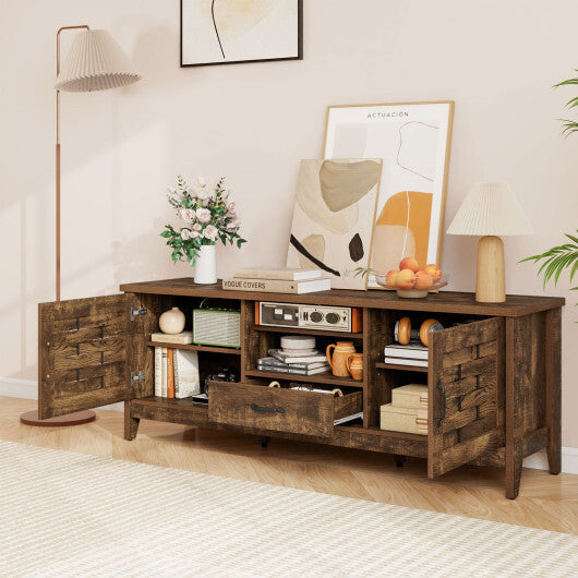 Farmhouse TV Stand for 65 Inch TVs with 2 Woven Accent Doors and 3 Adjustable Shelves-Rustic Brown LuxuryLifeWay Online Store