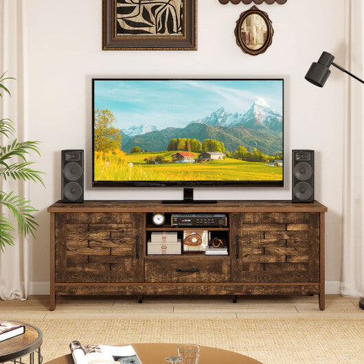 Farmhouse TV Stand for 65 Inch TVs with 2 Woven Accent Doors and 3 Adjustable Shelves-Rustic Brown LuxuryLifeWay Online Store