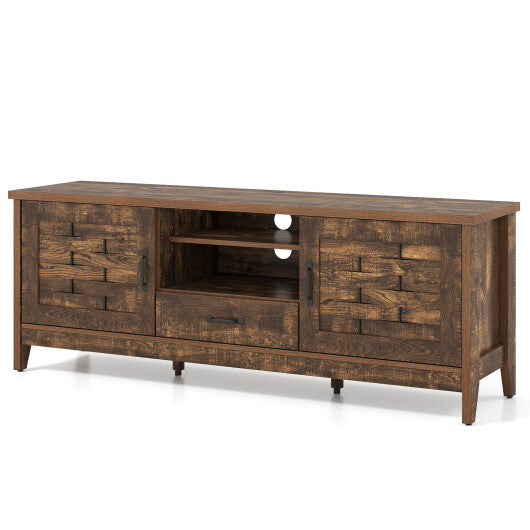 Farmhouse TV Stand for 65 Inch TVs with 2 Woven Accent Doors and 3 Adjustable Shelves-Rustic Brown LuxuryLifeWay Online Store
