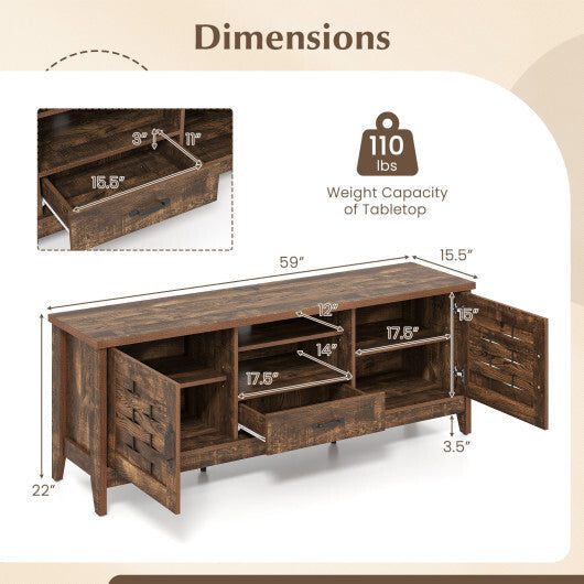 Farmhouse TV Stand for 65 Inch TVs with 2 Woven Accent Doors and 3 Adjustable Shelves-Rustic Brown LuxuryLifeWay Online Store