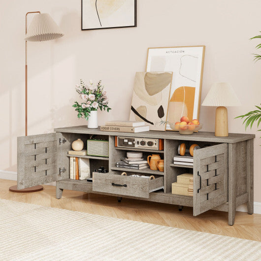 Farmhouse TV Stand for 65 Inch TVs with 2 Woven Accent Doors and 3 Adjustable Shelves-Rustic Brown LuxuryLifeWay Online Store