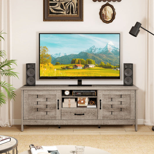 Farmhouse TV Stand for 65 Inch TVs with 2 Woven Accent Doors and 3 Adjustable Shelves-Rustic Brown LuxuryLifeWay Online Store
