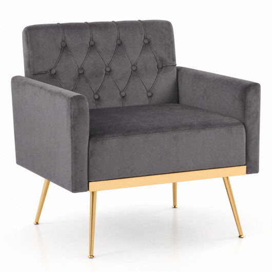 Modern Velvet Upholstered Accent Chair with Button-Tufted Back and Adjustable Feet-Gray LuxuryLifeWay Online Store