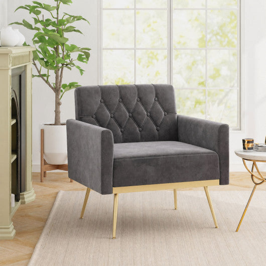 Modern Velvet Upholstered Accent Chair with Button-Tufted Back and Adjustable Feet-Gray LuxuryLifeWay Online Store