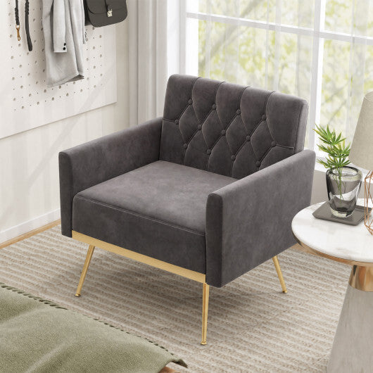 Modern Velvet Upholstered Accent Chair with Button-Tufted Back and Adjustable Feet-Gray LuxuryLifeWay Online Store