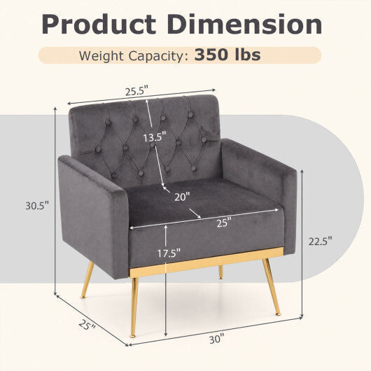 Modern Velvet Upholstered Accent Chair with Button-Tufted Back and Adjustable Feet-Gray LuxuryLifeWay Online Store