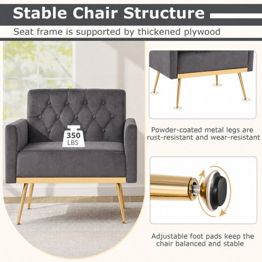 Modern Velvet Upholstered Accent Chair with Button-Tufted Back and Adjustable Feet-Gray LuxuryLifeWay Online Store