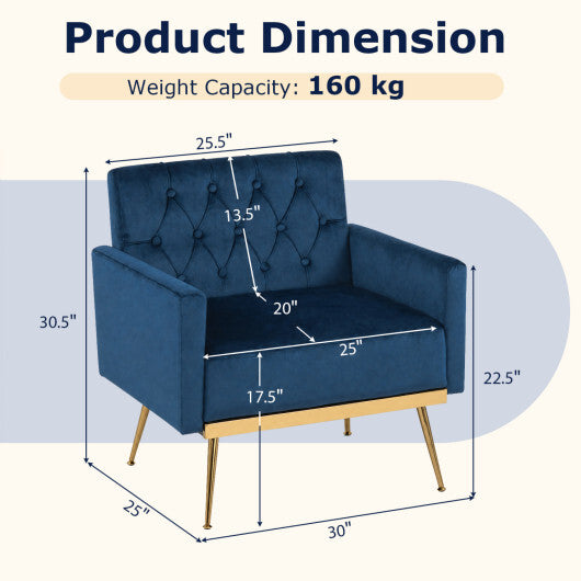 Modern Velvet Upholstered Accent Chair with Button-Tufted Back and Adjustable Feet-Gray LuxuryLifeWay Online Store