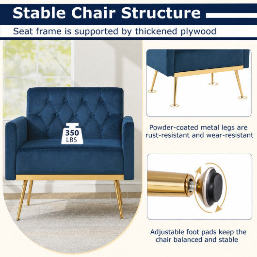 Modern Velvet Upholstered Accent Chair with Button-Tufted Back and Adjustable Feet-Gray LuxuryLifeWay Online Store