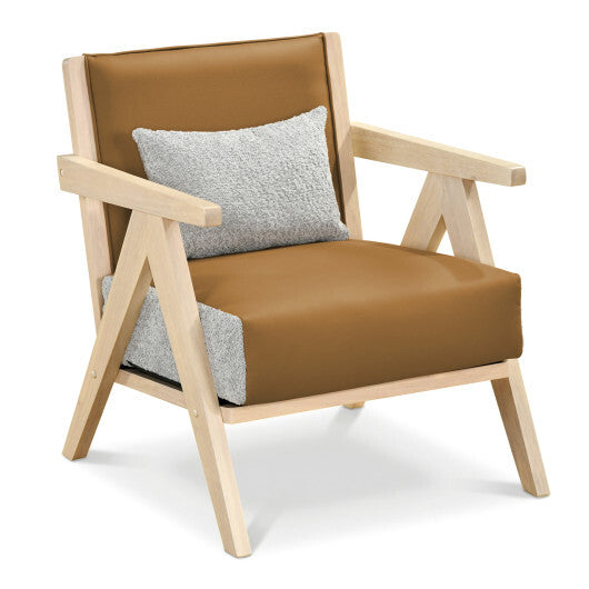 Mid-Century Modern Accent Chair Artificial Leather Sofa Chair with Rubber Wood Frame-Brown LuxuryLifeWay Online Store