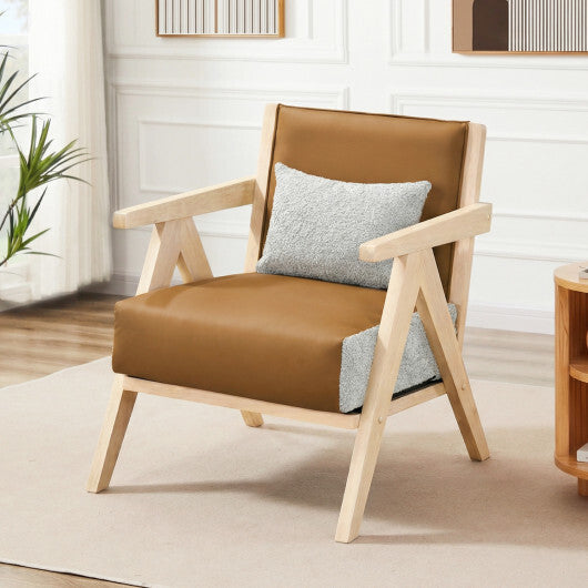 Mid-Century Modern Accent Chair Artificial Leather Sofa Chair with Rubber Wood Frame-Brown LuxuryLifeWay Online Store