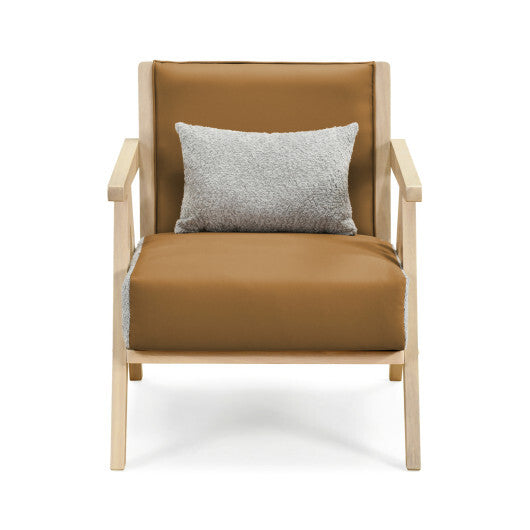 Mid-Century Modern Accent Chair Artificial Leather Sofa Chair with Rubber Wood Frame-Brown LuxuryLifeWay Online Store