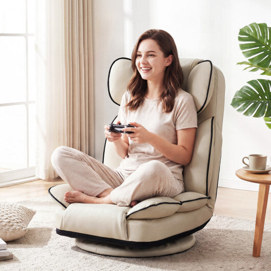 360 Degree Swivel Floor Gaming Chair with 6-Position Adjustable Backrest and Sponge Filling-Gray LuxuryLifeWay Online Store