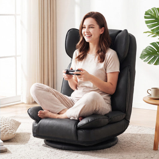 360 Degree Swivel Floor Gaming Chair with 6-Position Adjustable Backrest and Sponge Filling-Gray LuxuryLifeWay Online Store