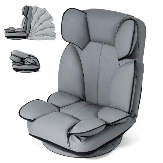 360 Degree Swivel Floor Gaming Chair with 6-Position Adjustable Backrest and Sponge Filling-Gray LuxuryLifeWay Online Store
