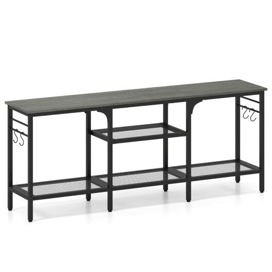 TV Stand for TVs up to 65 Inch with 3-Tier Open Shelves and 4 Hooks-Oak & Black LuxuryLifeWay Online Store