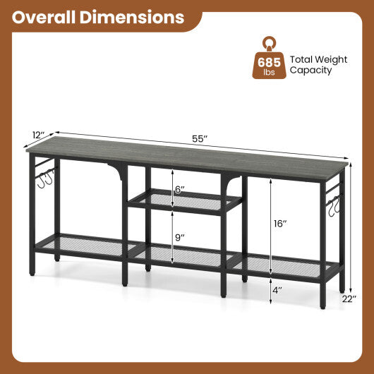 TV Stand for TVs up to 65 Inch with 3-Tier Open Shelves and 4 Hooks-Oak & Black LuxuryLifeWay Online Store