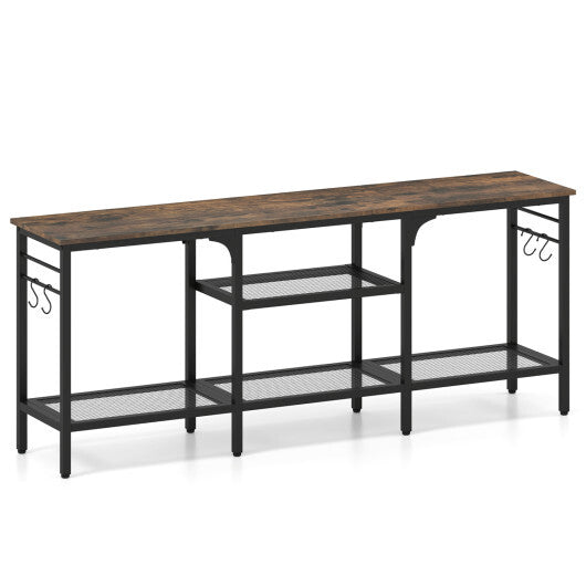 TV Stand for TVs up to 65 Inch with 3-Tier Open Shelves and 4 Hooks-Oak & Black LuxuryLifeWay Online Store