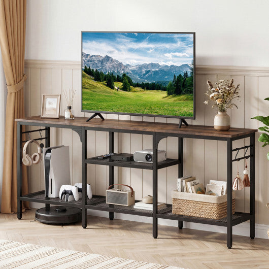 TV Stand for TVs up to 65 Inch with 3-Tier Open Shelves and 4 Hooks-Oak & Black LuxuryLifeWay Online Store