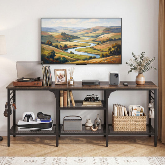 TV Stand for TVs up to 65 Inch with 3-Tier Open Shelves and 4 Hooks-Oak & Black LuxuryLifeWay Online Store