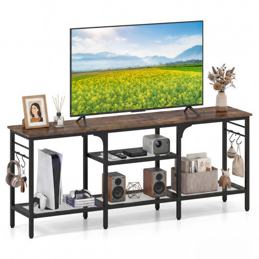 TV Stand for TVs up to 65 Inch with 3-Tier Open Shelves and 4 Hooks-Oak & Black LuxuryLifeWay Online Store